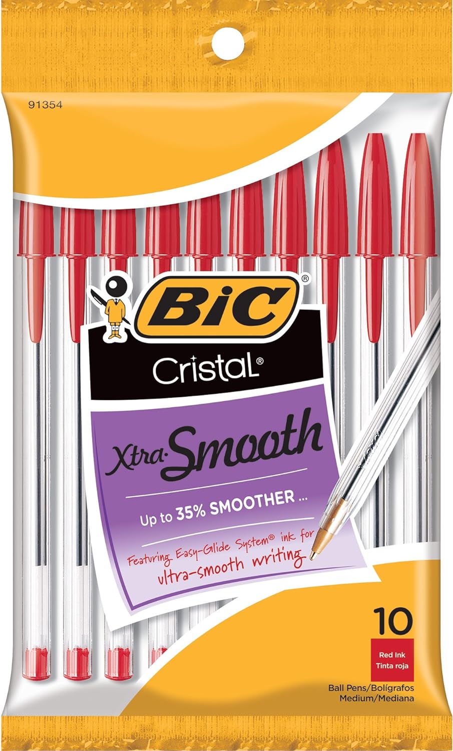 BIC Cristal Xtra Smooth Ballpoint Pen, Medium Point (1.0mm), Red, 10-Count