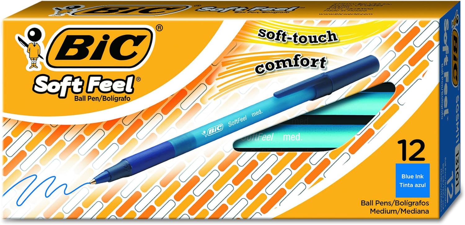 BIC SGSM11-BLUE Soft Feel Ball Pen, Medium Point (1.0 mm), Blue, 12-Count