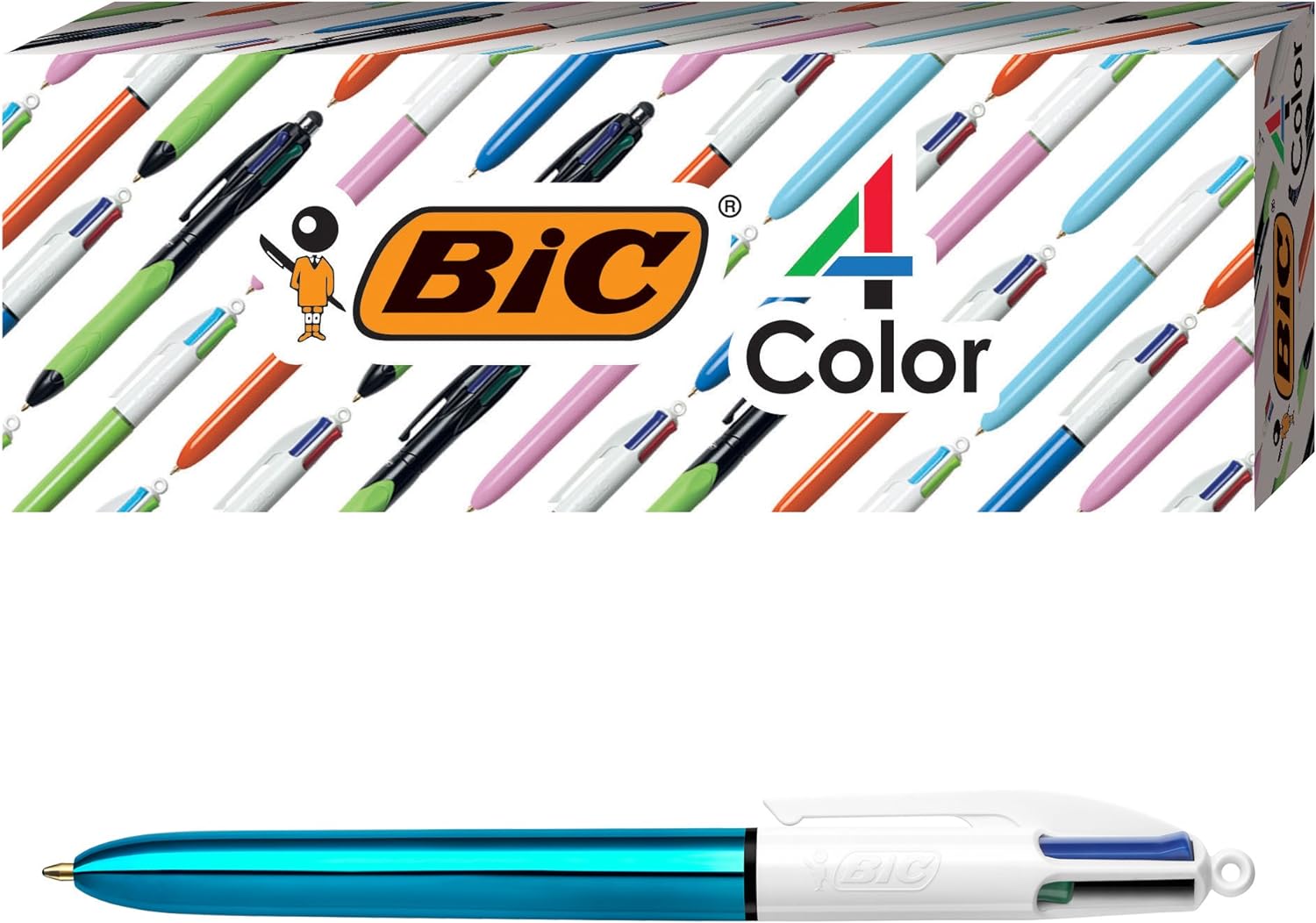 BIC 4-Color Shine Ballpoint Pen, Blue Barrel, Medium Point (1.0mm), Assorted Inks, 3-Count