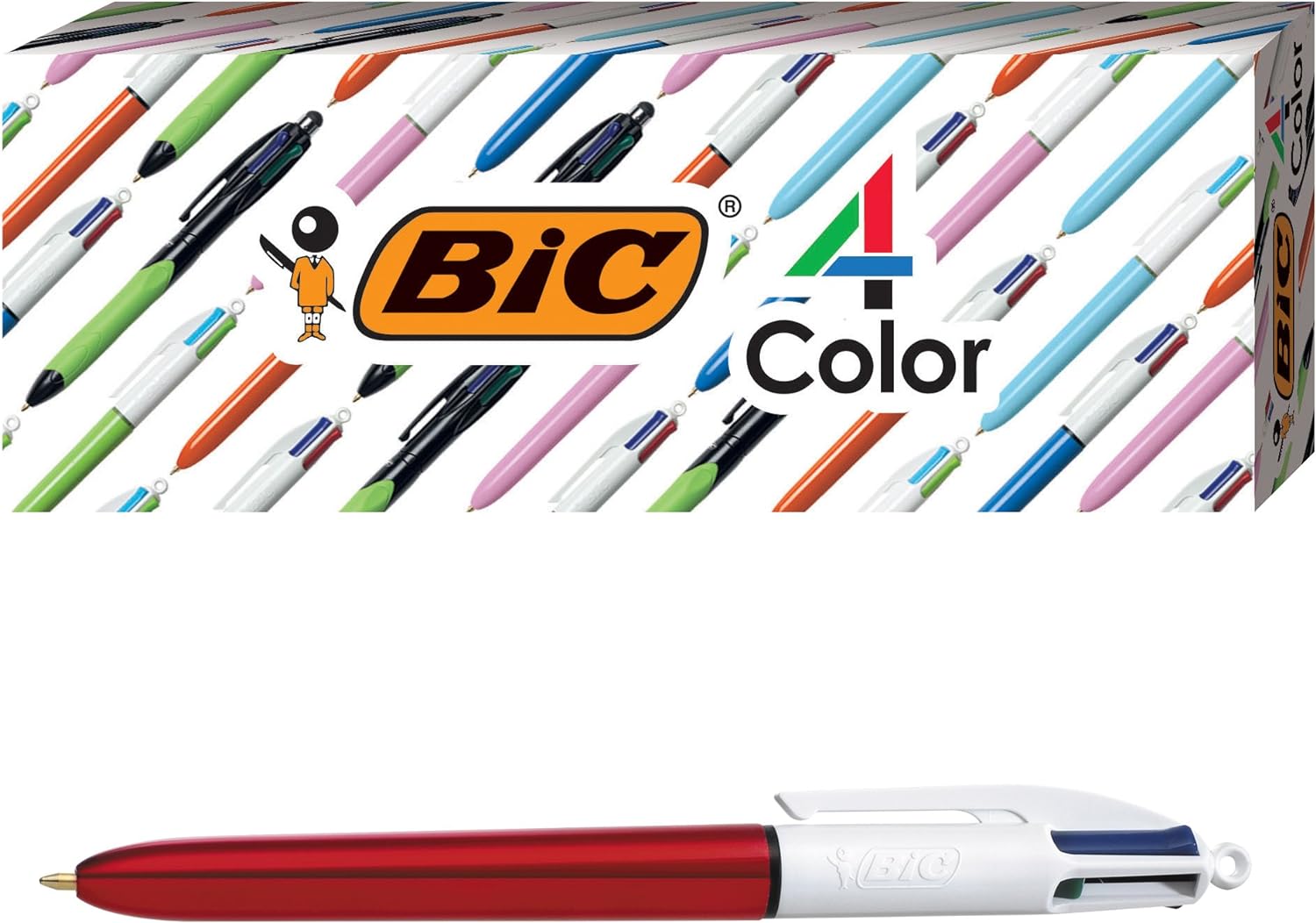 BIC 4-Color Shine Ballpoint Pen, Red Barrel, Medium Point (1.0mm), Assorted Inks, 3-Count