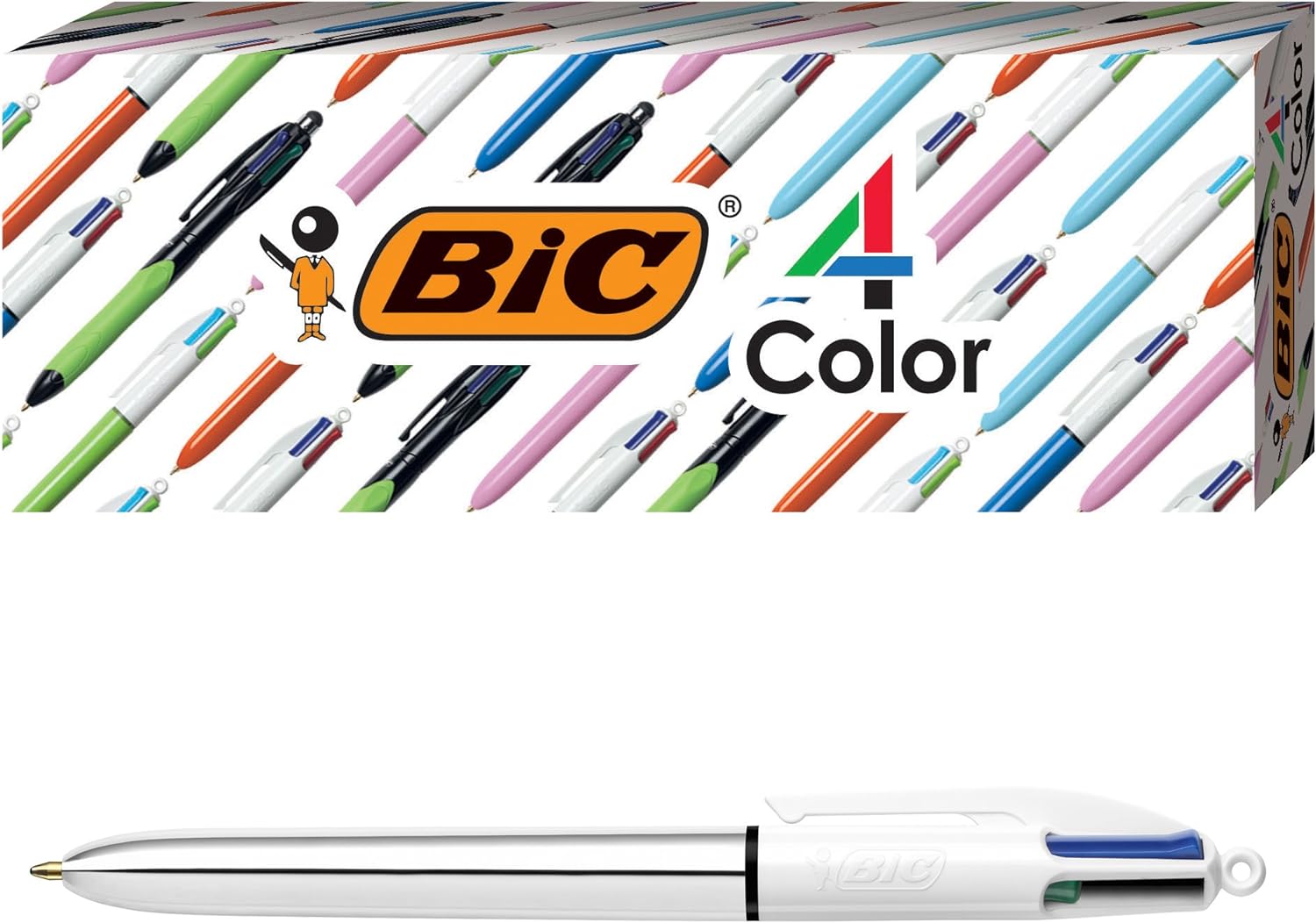 BIC 4-Color Shine Ballpoint Pen, Silver Barrel, Medium Point (1.0mm), Assorted Inks, 3-Count