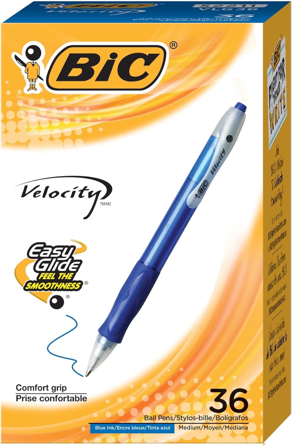 BIC Velocity Retractable Ballpoint Pen, Medium Point (1.0mm), Blue Ink, 36-Count Bulk Pack of Pens