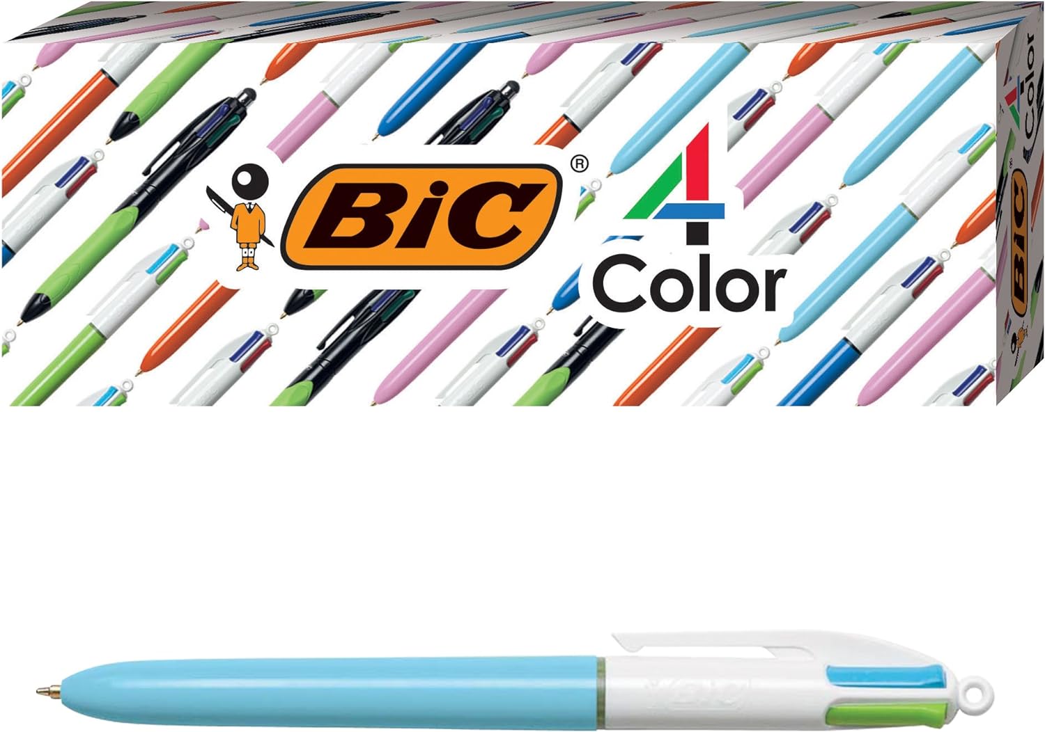 BIC 4-Color Fashion Ballpoint Pen, Light Blue Barrel, Medium Point (1.0 mm), Assorted Inks, 4-Count