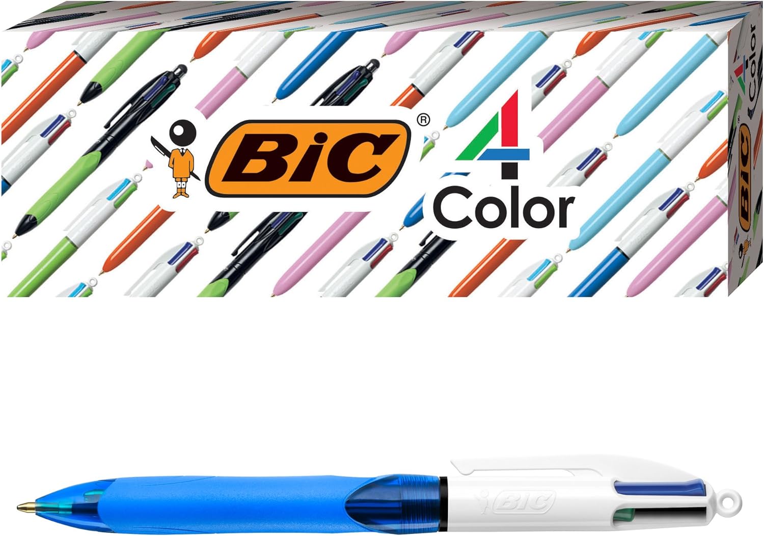 BIC 4-Color Grip Retractable Ball Pen, Assorted, 3 Pack