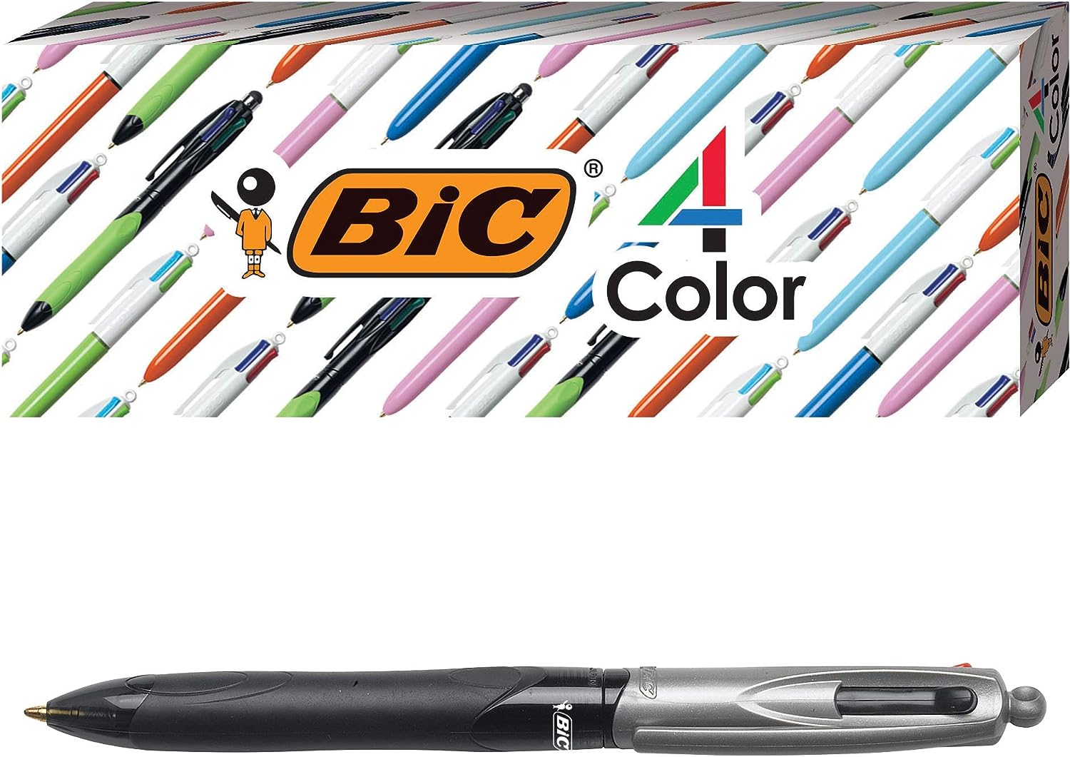 BIC 4-Color Pro Retractable Ball Pen, Assorted, 3 Pack