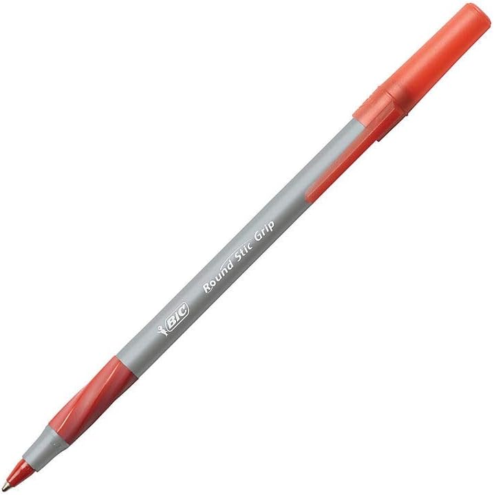 BIC Round Stic Grip Xtra Comfort Ballpoint Pen, Fine Point (0.8mm), Red, 12-Count