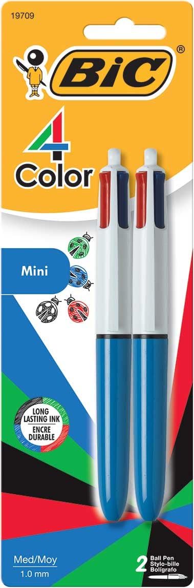 BIC 4-Color Mini Ballpoint Pen, Medium Point (1.0mm), Assorted Inks, 2-Count