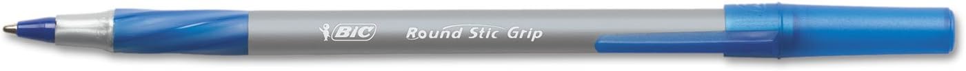 BIC Round Stic Grip Xtra-Comfort Fine Ball Point Pen, Blue, 12 Pack