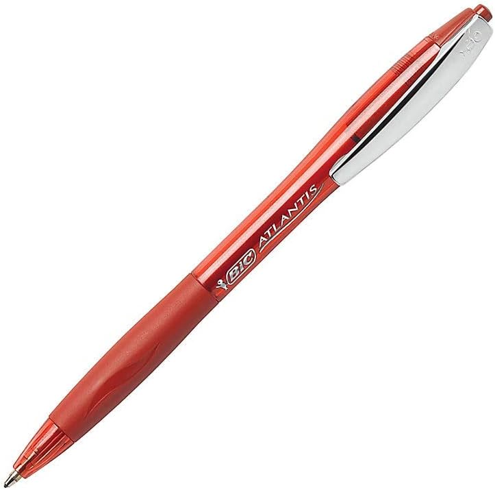 BIC VCG11-RED Atlantis Original Retractable Ball Pen, Medium Point (1.0 mm), Red, 12-Count