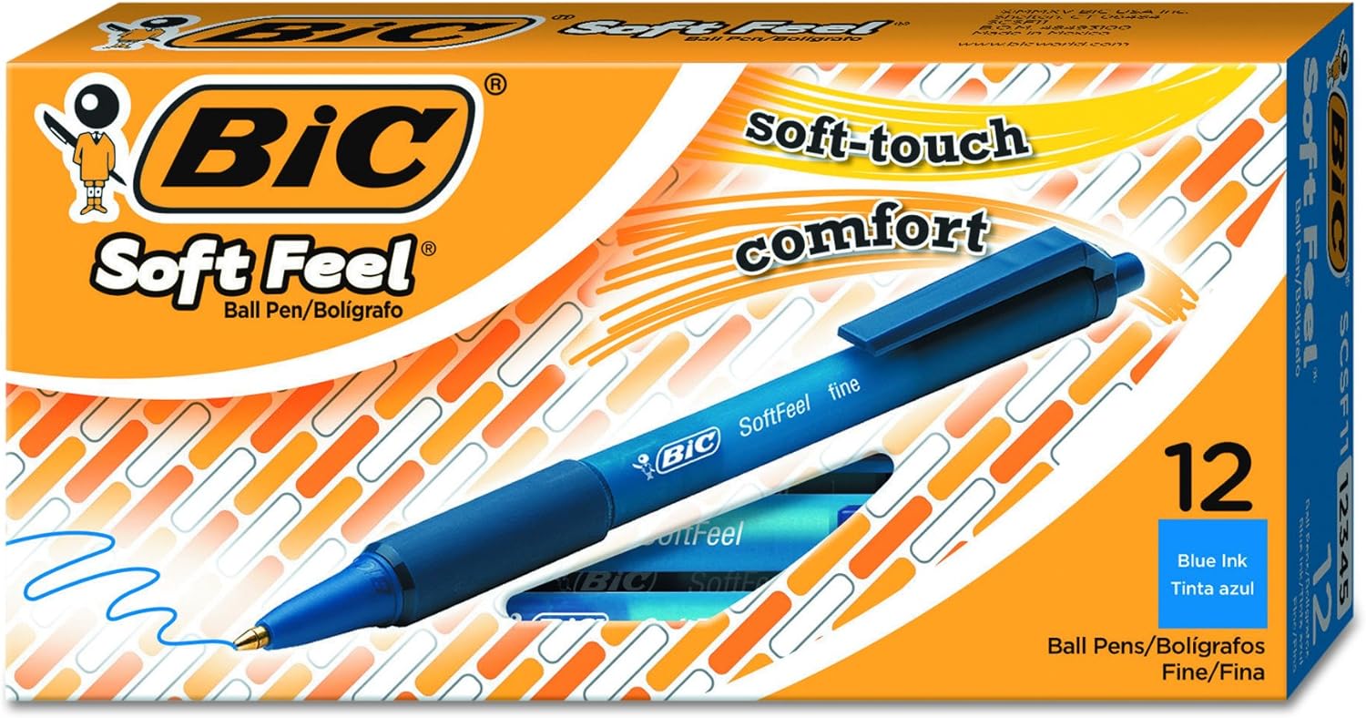 BIC Soft Feel Ball Pen, Blue, Fine Point, 12-Count