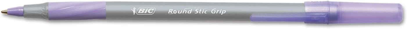 BIC Round Stic Grip Xtra Comfort Fashion Ball Point Pen, Purple, 12 Pack