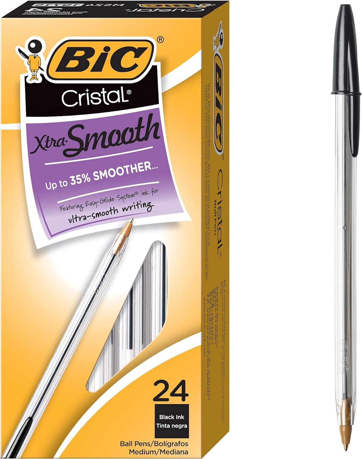 BIC Cristal Xtra Smooth Ballpoint Pen, Medium Point (1.0mm), Black, For Ultra-Smooth Writing, 24-Count
