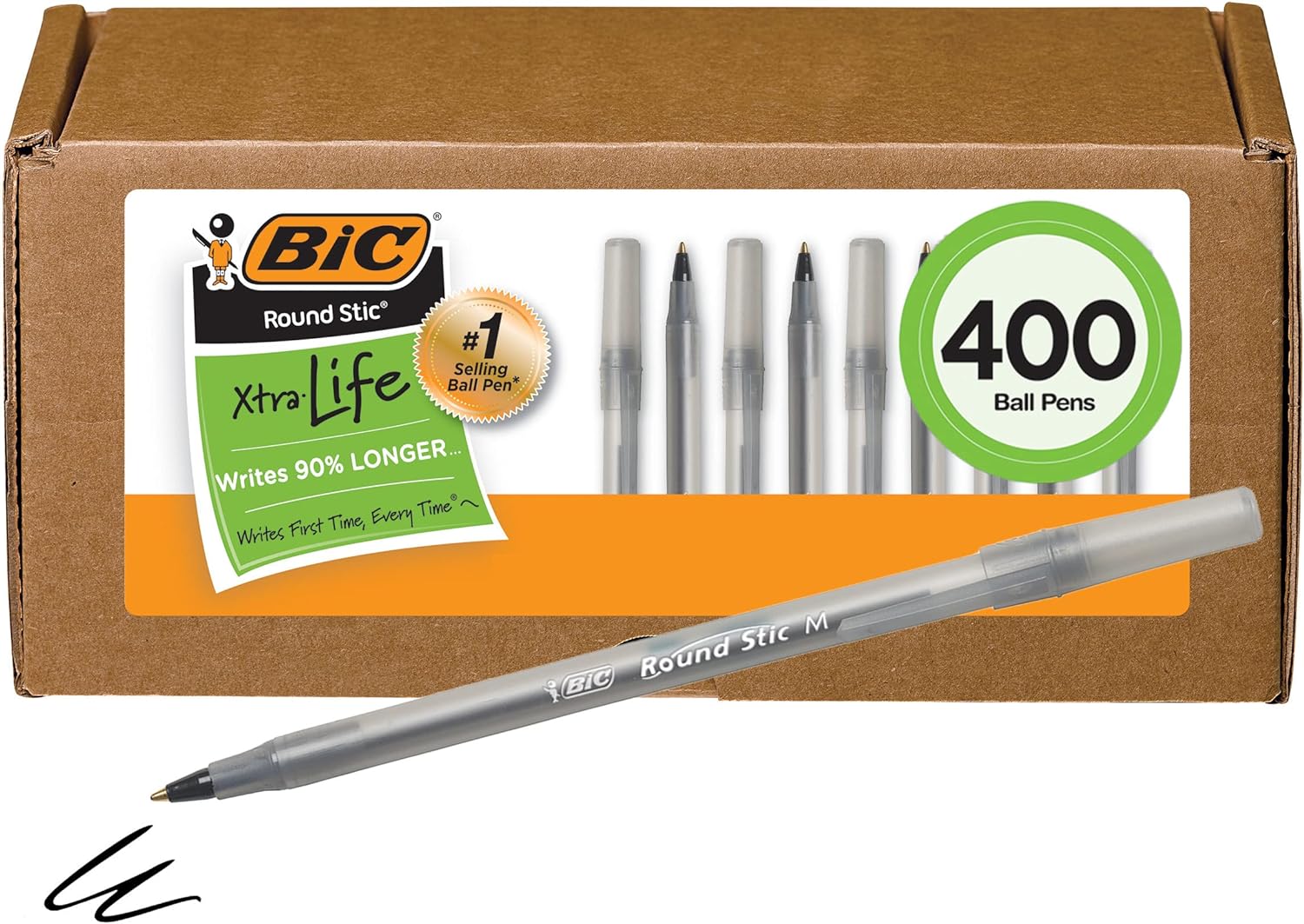 BIC Round Stic Xtra Life Black Ballpoint Pens, Medium Point (1.0mm), 400-Count Pack of Bulk Pens, Flexible Round Barrel for Comfortable Writing, No. 1 Selling Ballpoint Pens