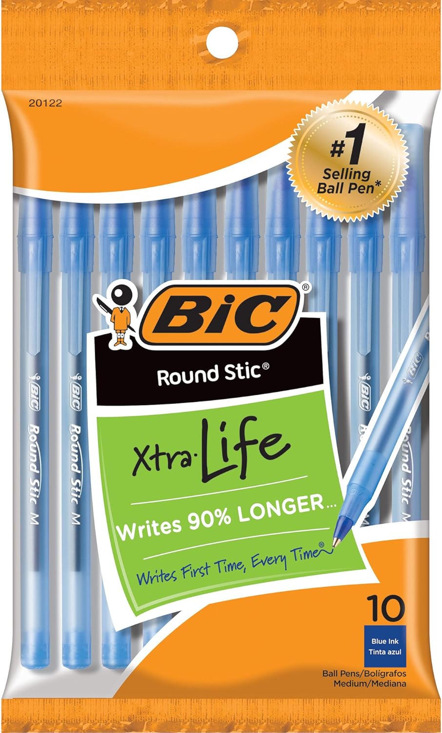 BIC Round Stic Ball Pens Stick, Blue, Medium Point, 10-Pack