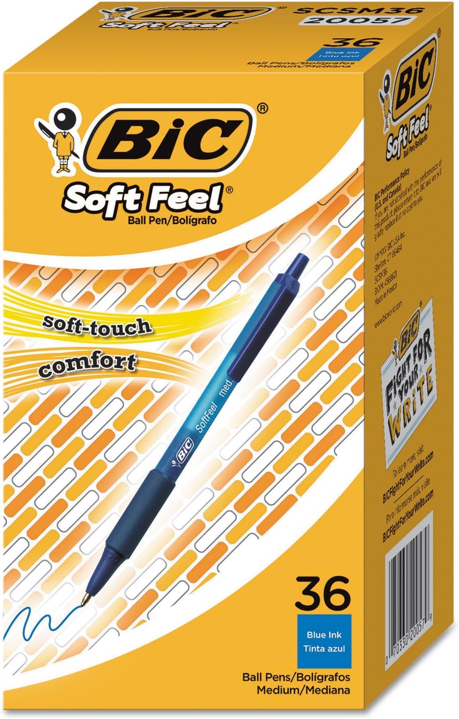 BIC Soft Feel Stick Pens With Special No-Slip Comfortable Grip, Medium Point (1.0 mm), Blue, 36-Count