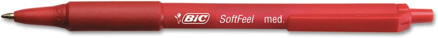 BIC Soft Feel Red Retractable Ballpoint Pens, Medium Point (1.0mm), 12-Count Pack, Red Pens With Soft-Touch Comfort Grip