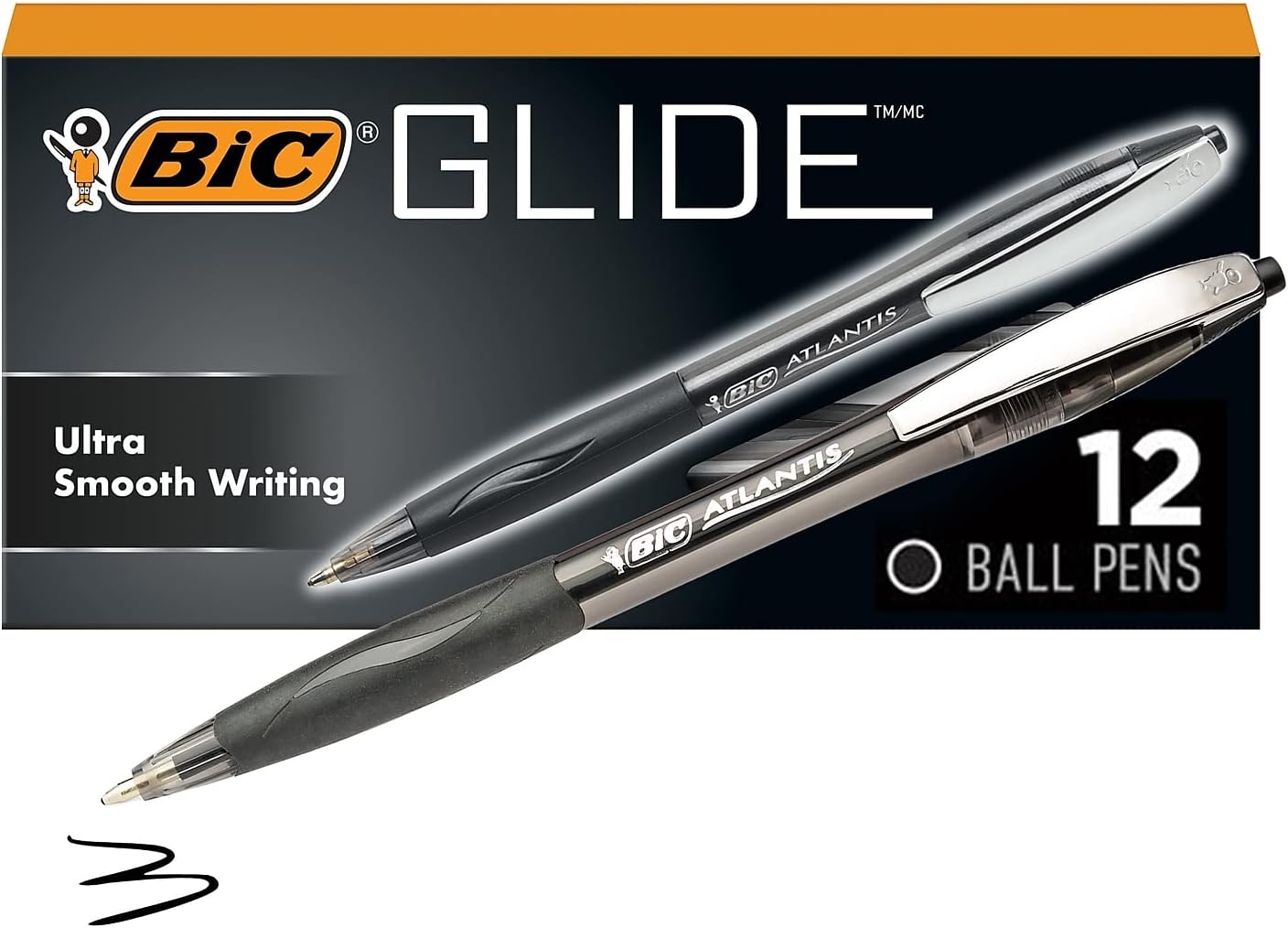 BIC Glide Retractable Ball Pens, Medium Point (1.0 mm), Black, Comfortable Rubber Grip For Writing, 12-Count Pack (VCG11-BLK)