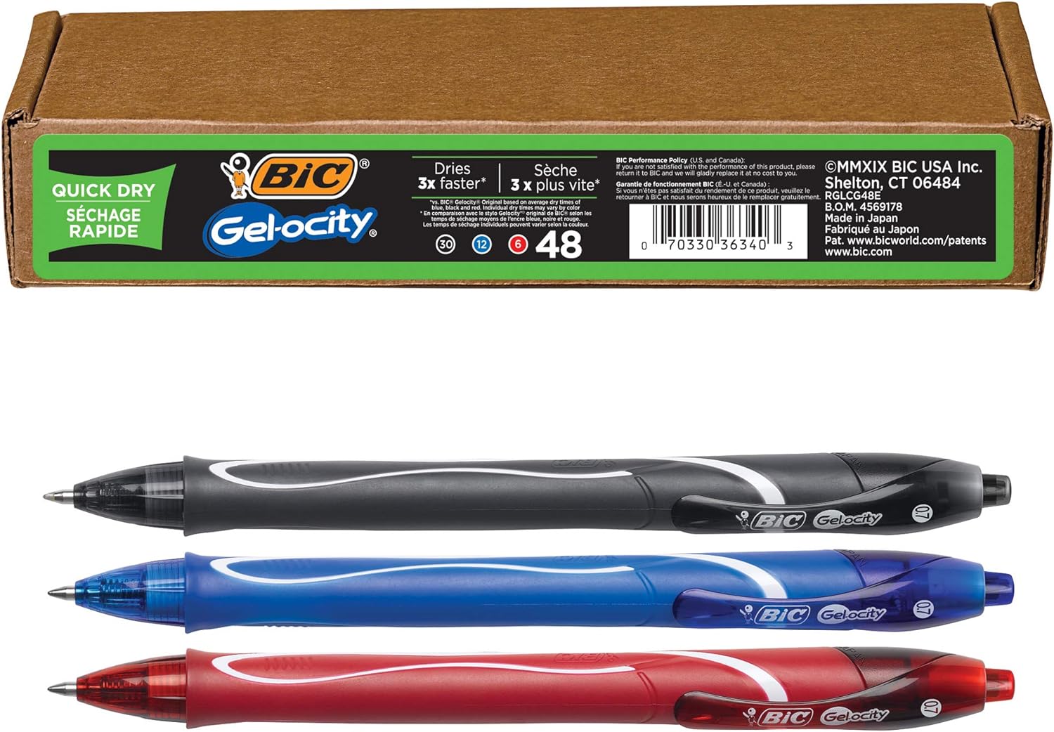 BIC Gel-ocity Retractable Quick Dry Gel Pen, Medium Point (0.7mm), Black, Comfortable Full Grip, 48-Count