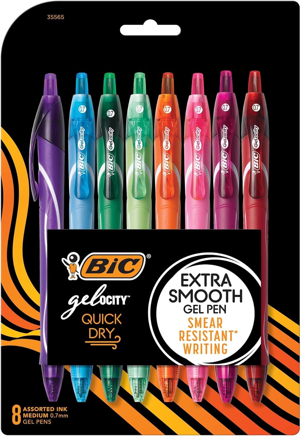 BIC Gel-ocity Quick Dry Fashion Retractable Gel Pens, Medium Point (0.7mm), 8-Count Colored Pens With Full-Length Grip, Colors and Packaging May Vary (RGLCGAP81-AST)
