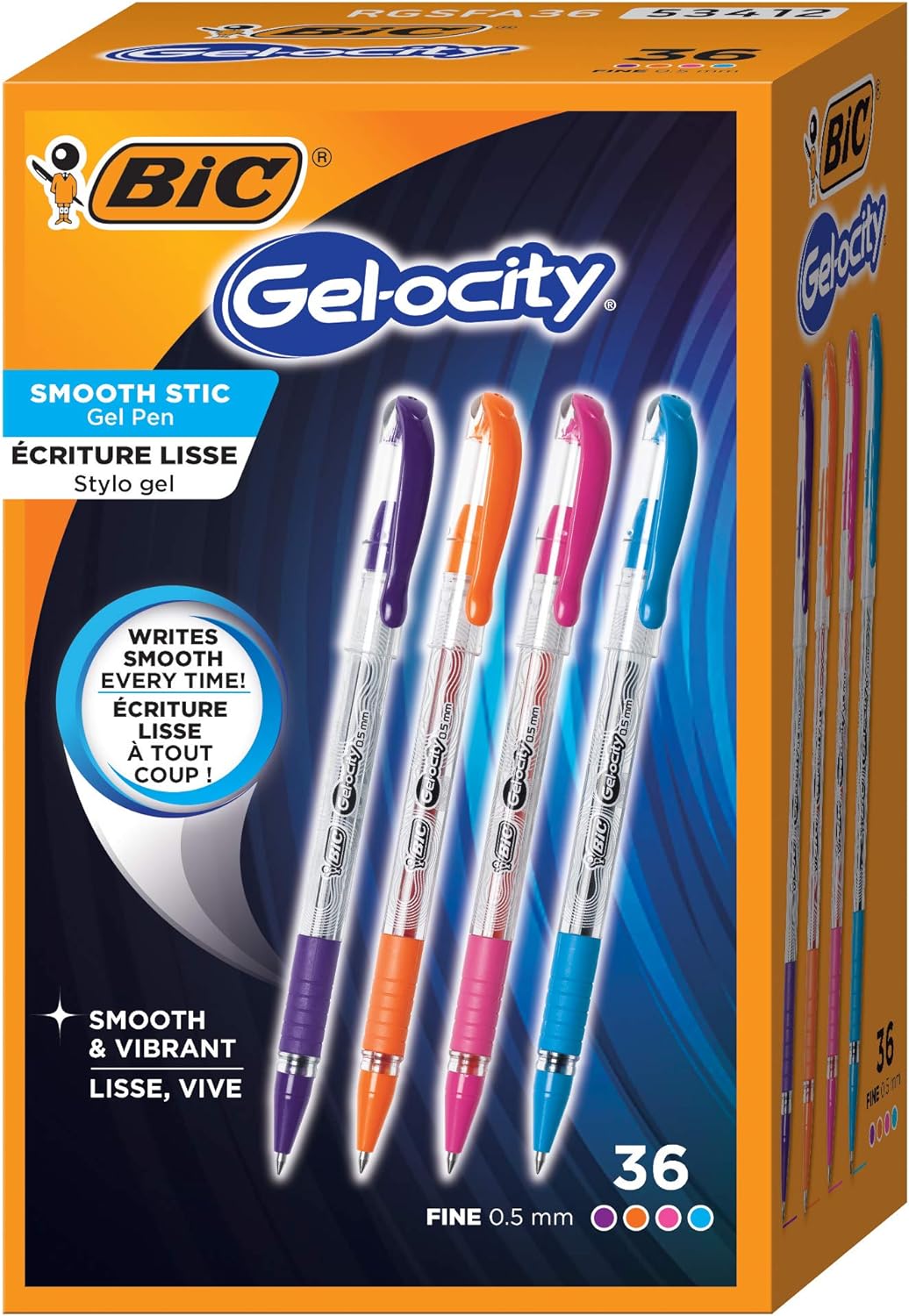 BIC Gelocity Smooth Gel Pens, Fine Point (0.5mm), Assorted Colors, For a Smooth Writing Experience, 36-Count (Pack of 1) (RGSFA36-A-AST)