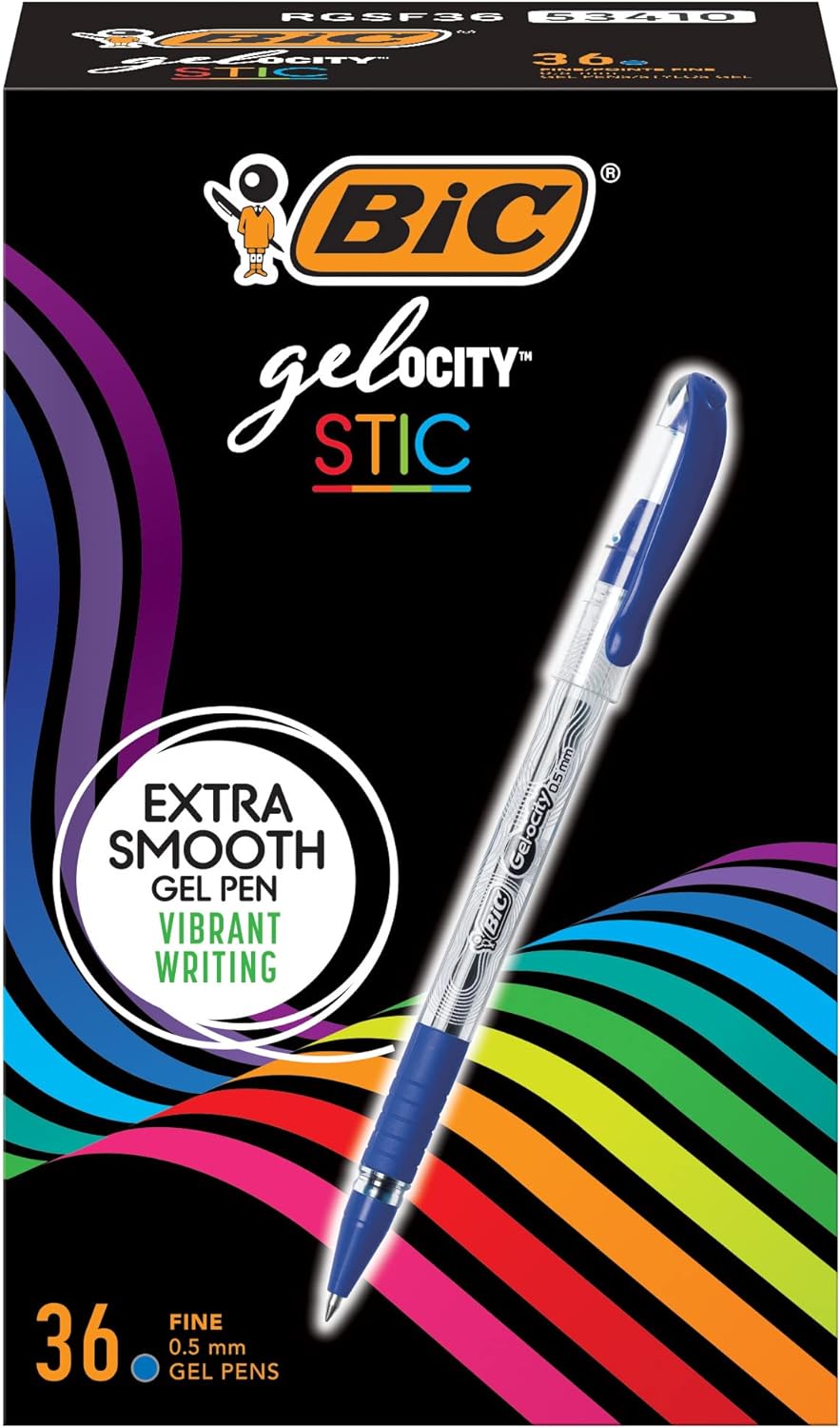 BIC Gel-ocity Smooth Gel Pen, Fine Point (0.5mm), Blue, For a Smooth, Effortless Writing Experience, 36-Count