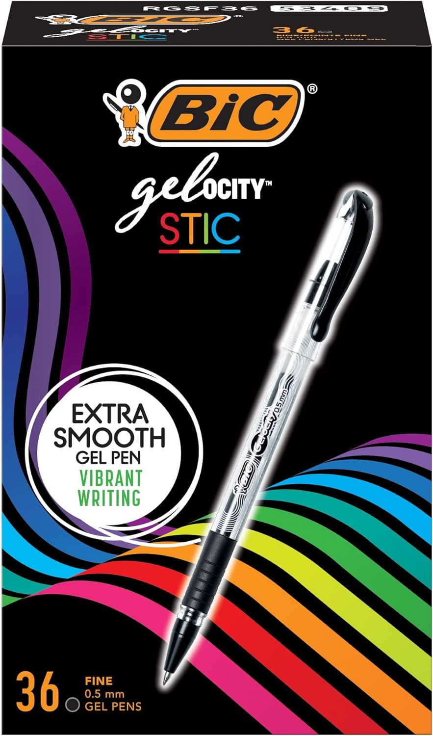 BIC Gel-ocity Smooth Stic Gel Pen, Fine Point (0.5mm), Black Ink, 36-Count, Vibrant and Smooth Gel Ink, School & Office Supplies