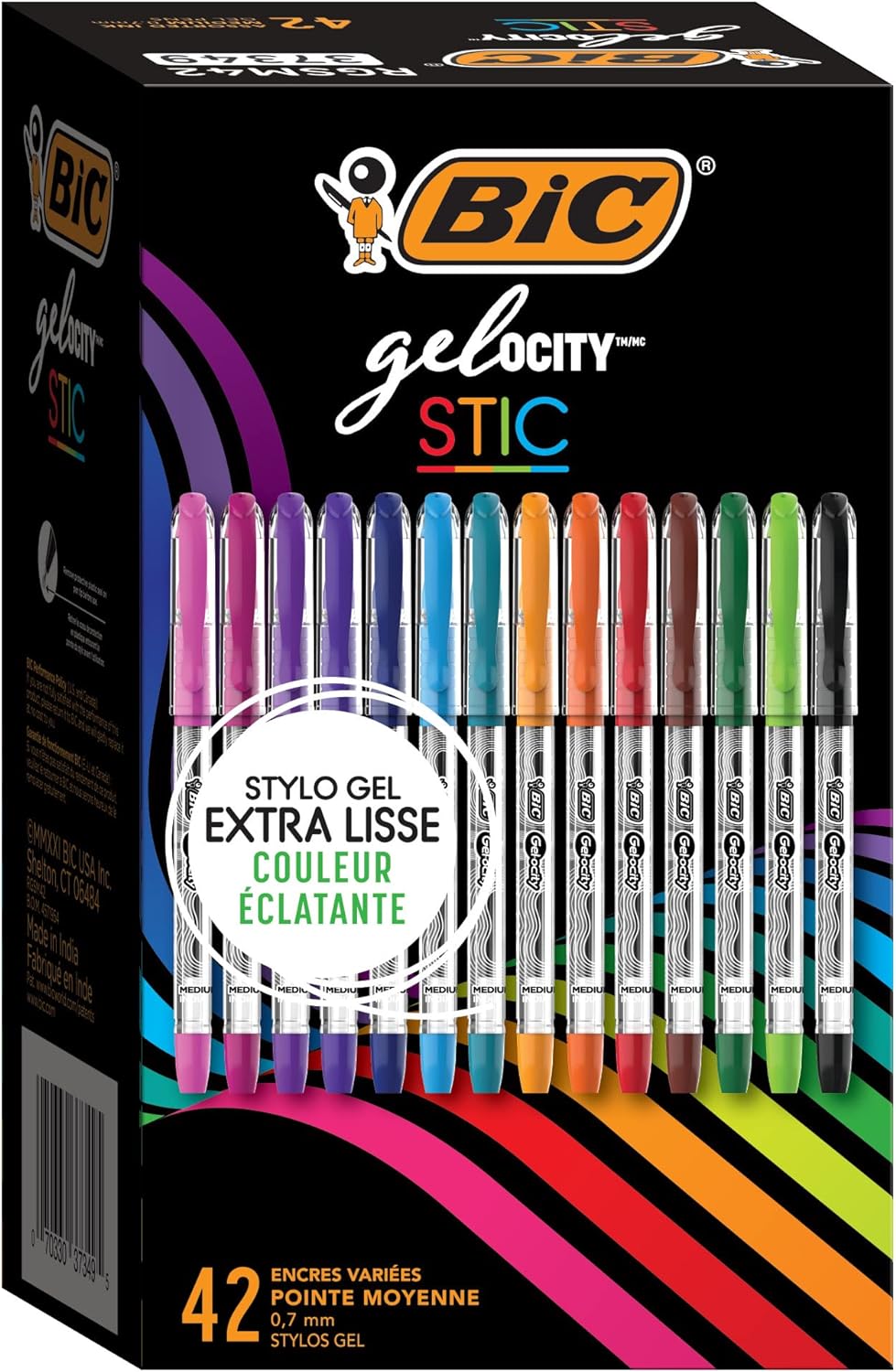 BIC Gel-ocity Gel Stic Assorted Colors Gel Pen Set (RGSM42-AST), Medium Point (0.7mm), 42-Count Pack, Colorful Gel Pens for Journaling and Lists