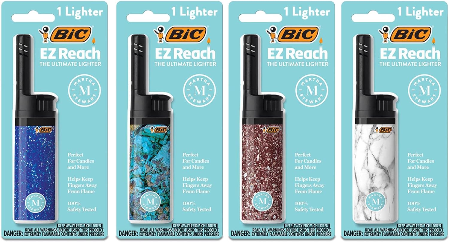 BIC EZ Reach Candle Lighter, The Ultimate Lighter with Wand for Candles, Assorted Martha Stewart Designs, 6 Count Pack of Lighters