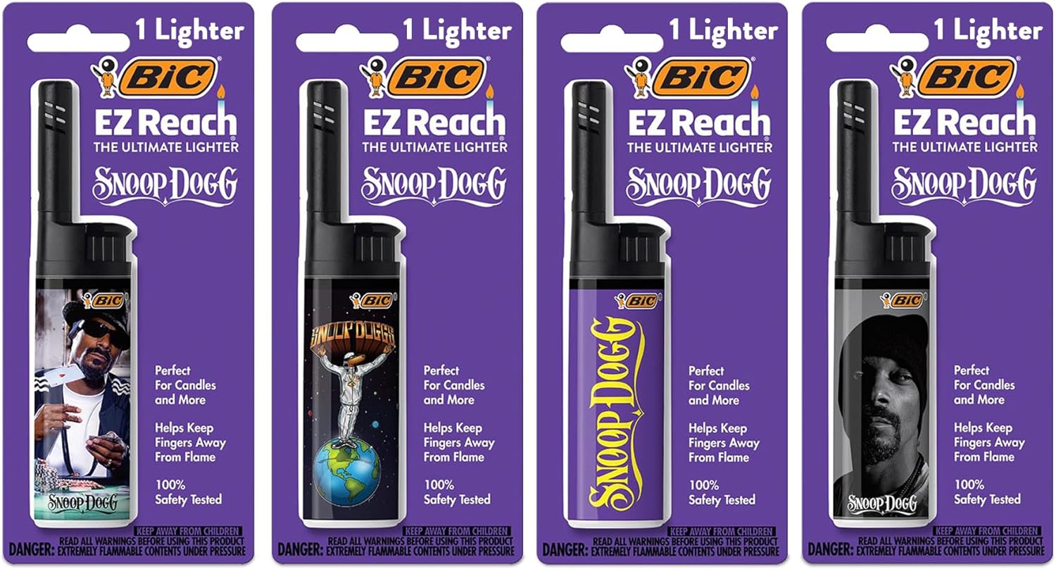 BIC EZ Reach Candle Lighter, The Ultimate Lighter with Wand for Candles, Assorted Snoop Dogg Designs, 4 Count Pack of Lighters