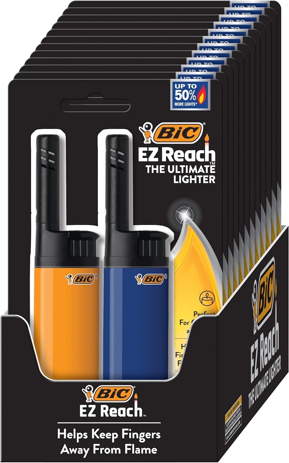 BIC EZ Reach Candle Lighter, The Ultimate Lighter with Extended Wand for Grills and Firepits (1.45-inch), 24 Count Pack Bic Long Lighter (Assortment of Colors May Vary)