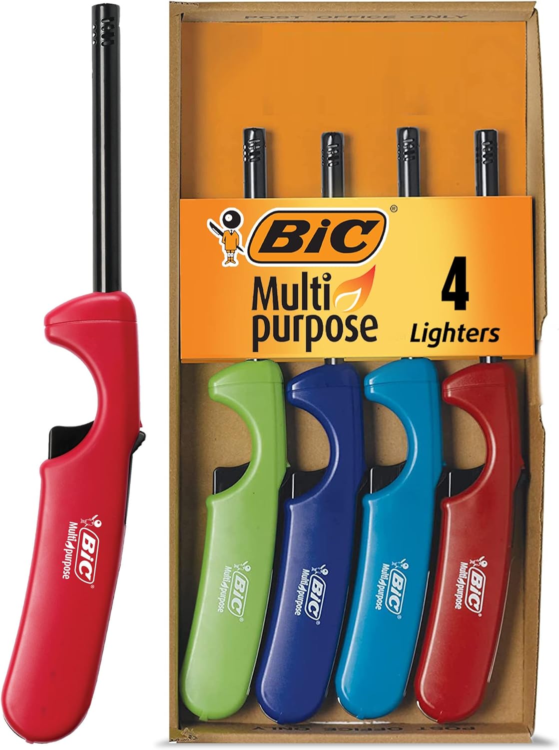 BIC Multi-purpose Classic Edition Candle Lighters, Long Durable Metal Wand, Great For Candles, Grills and Fireplaces, Assorted Colors, 4-Count
