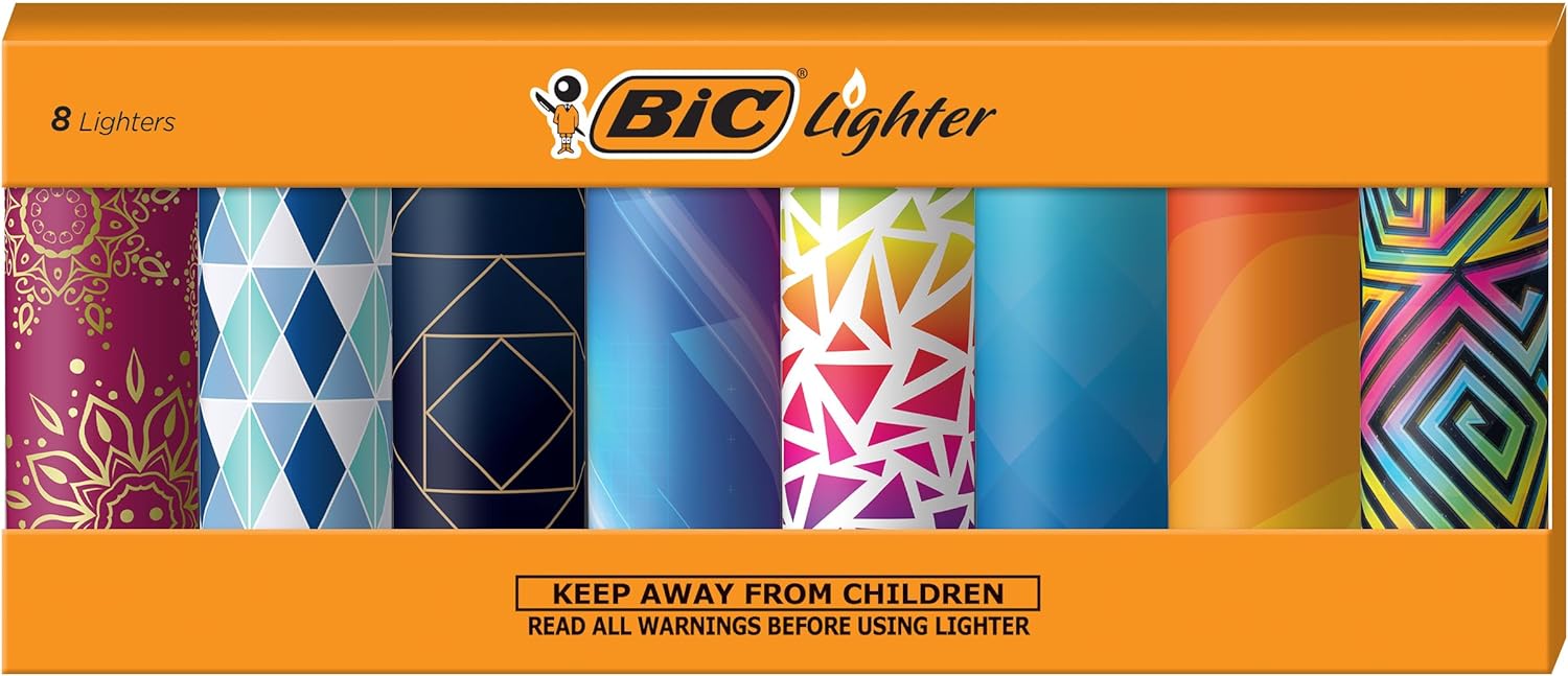 BIC Special Edition Geometric Series Lighters, Pocket Lighter, 8-Count