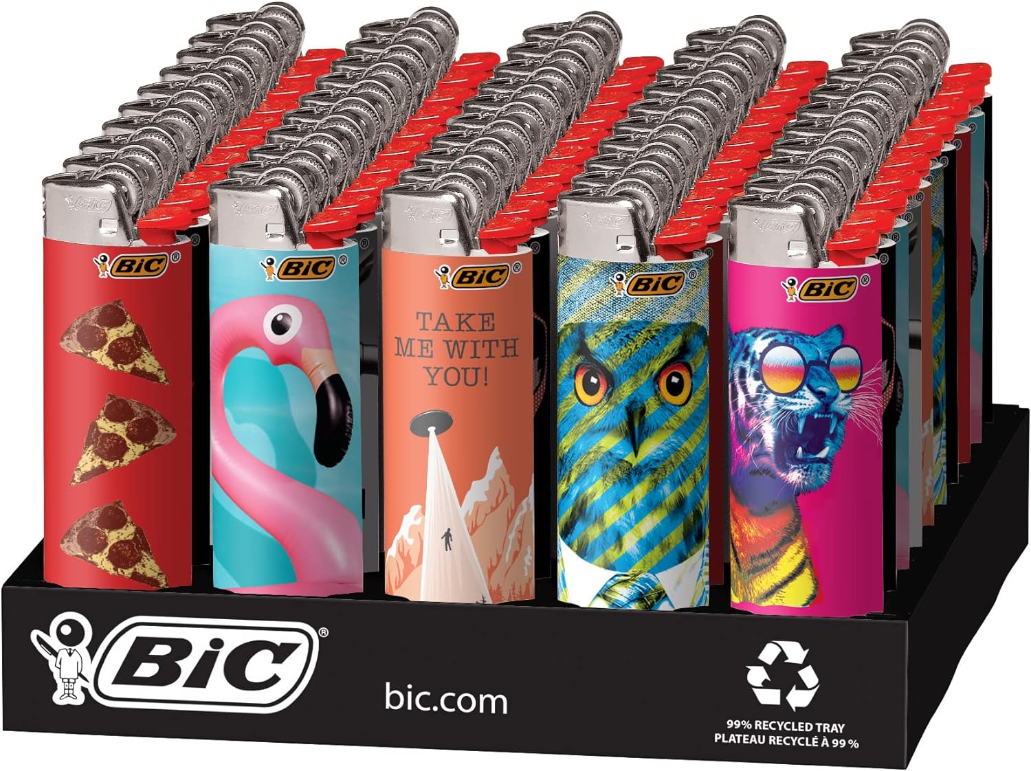 BIC Pocket Lighter, Special Edition Favorites Collection, Assorted Unique Lighter Designs, 50 Count Tray of Lighters