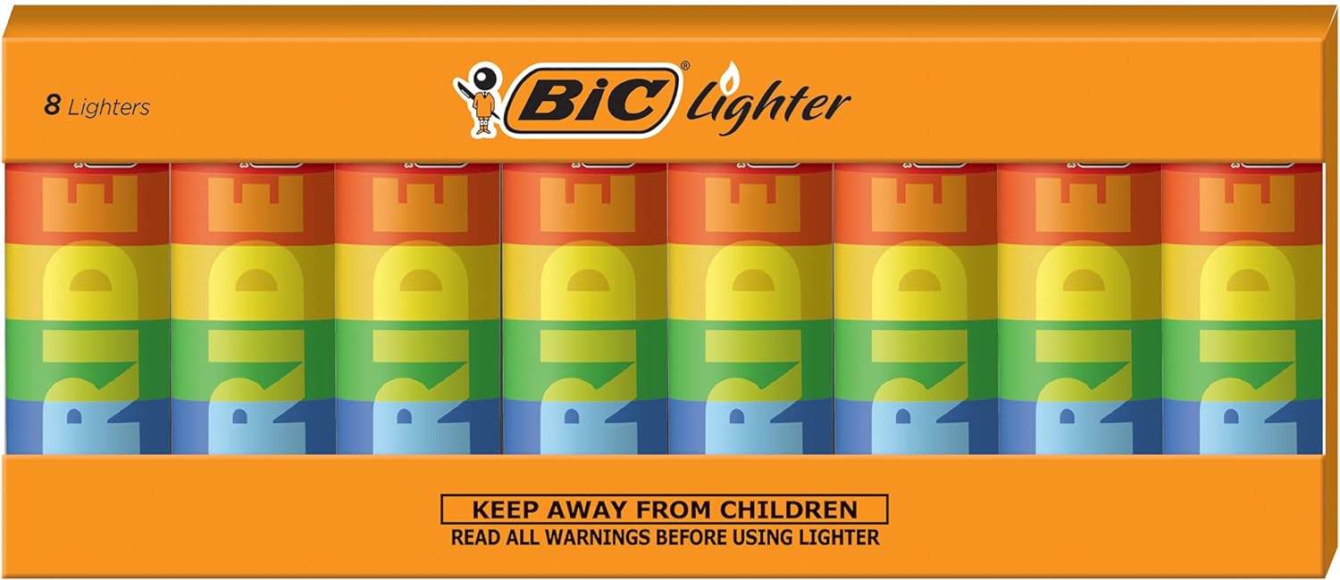 BIC Maxi Pocket Lighter, Special Edition Pride Collection, Assorted Unique Lighter Designs, 8 Count Tray of Lighters