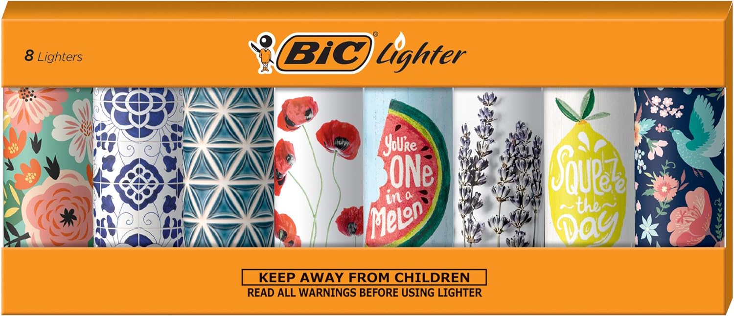 BIC Maxi Pocket Lighter, Special Edition Countryside Pop Collection, Assorted Unique Lighter Designs, 8 Count Pack of Lighters