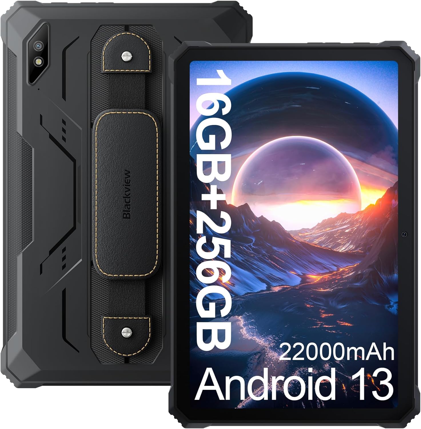 Blackview 2.4k 10.36 inch Rugged Tablet, 22000mAh Octa-core Tablet, 16GB RAM 256GB ROM 1TB Expand Android 13 Tablet, 48MP 16MP Camera Waterproof Tablet, 4G LTE/5G WiFi, BT 5.0/OTG/GPS-Black