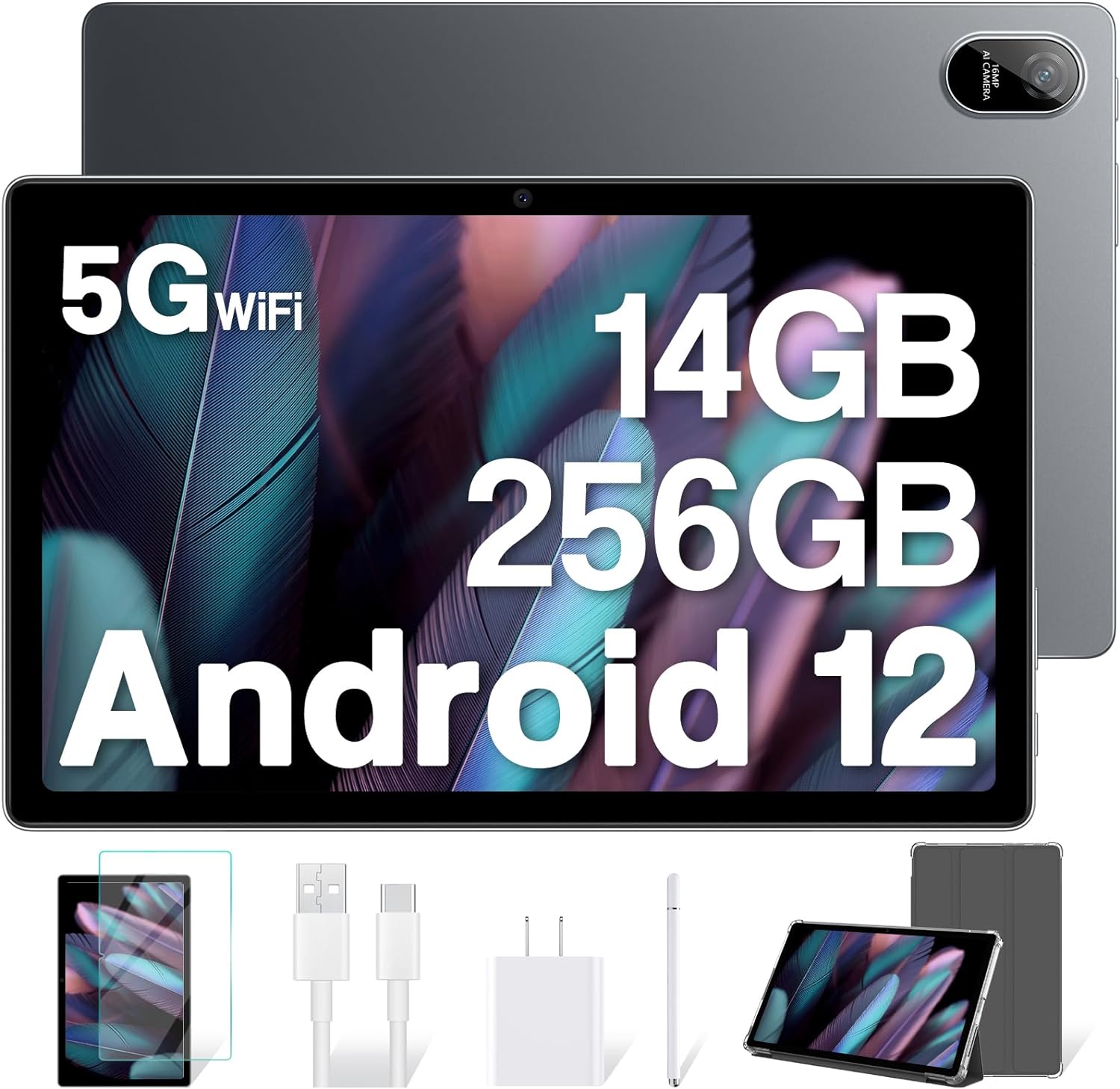 Blackview 10.36 inch 2K Tablet, Android Tablet 14GB(8 6 Expand) RAM 256GB ROM(TF 1TB), 8380mAh Octa-core Gaming Tablet, 16MP 16MP Camera Android 12 Tablet for Adults, 5G WiFi/GPS, Stylus, Gray