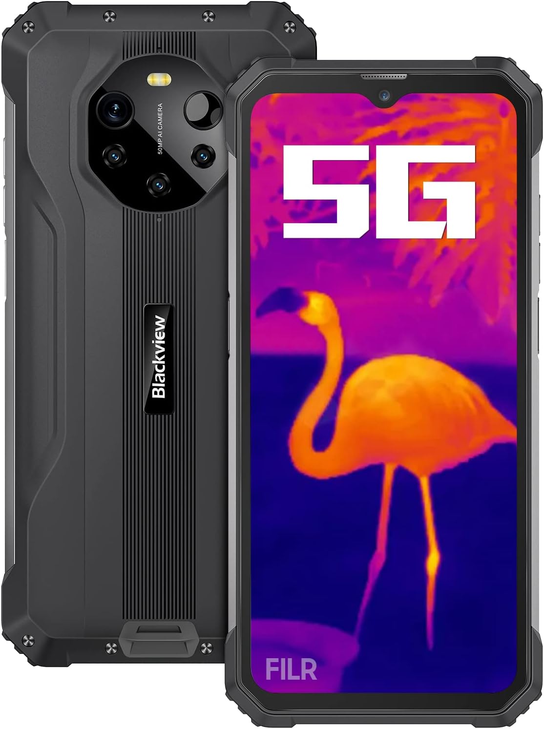 Blackview 5G Rugged Smartphone, BL8800Pro Unlocked Cell Phone, FLIR Thermal Imaging Camera 50MP Rear, 8GB 128GB Unlocked Phones, 33W Fast Charge 8380mAh Battery, Waterproof Smartphone, NFC, OTG, GPS