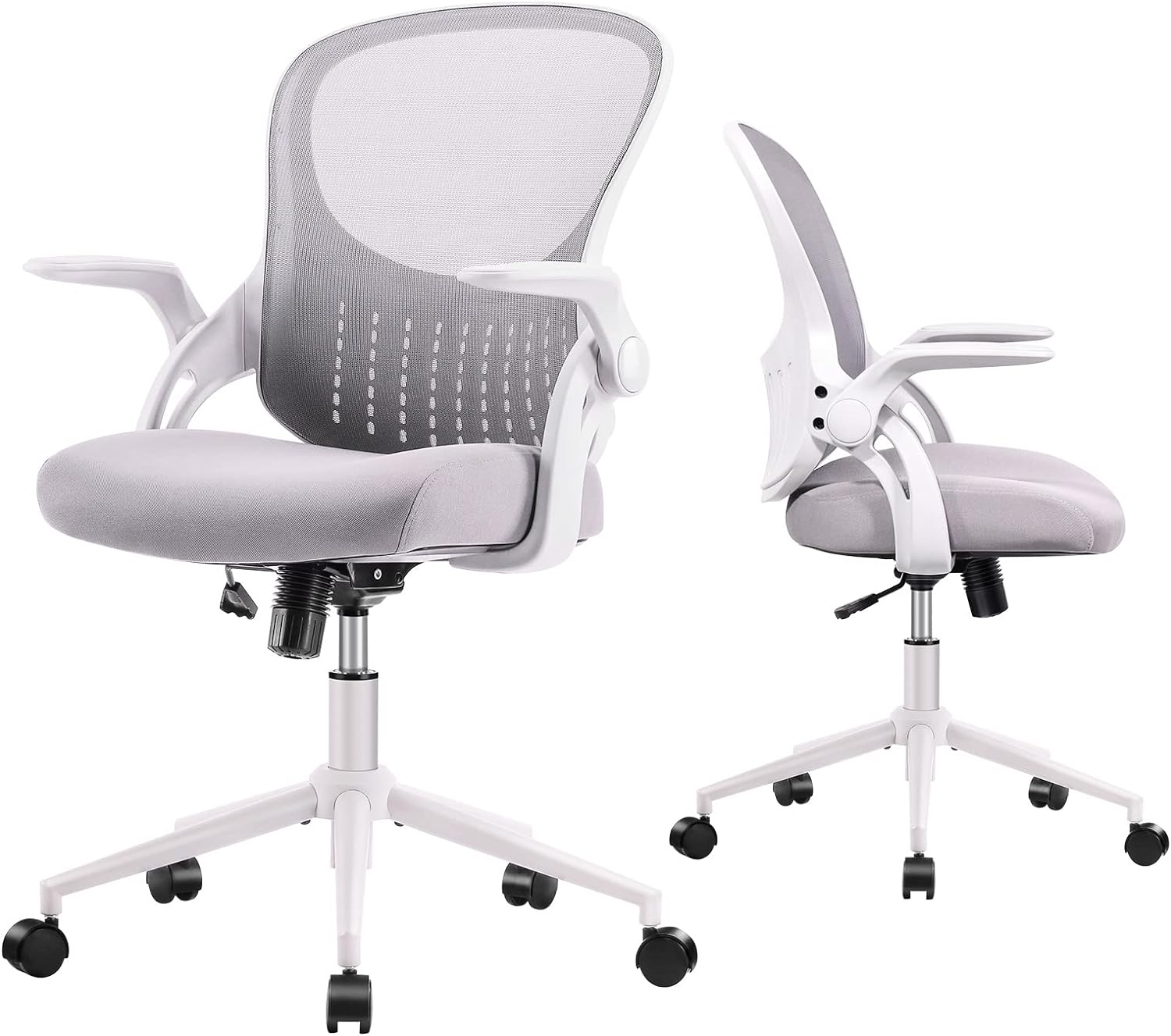 Home Office Chair, Mid Back Mesh Computer Chair, Ergonomic Desk Chair, Height Adjustable Rolling Swivel Task Chair with Flip-up Armrests and Lumbar Support, Gray