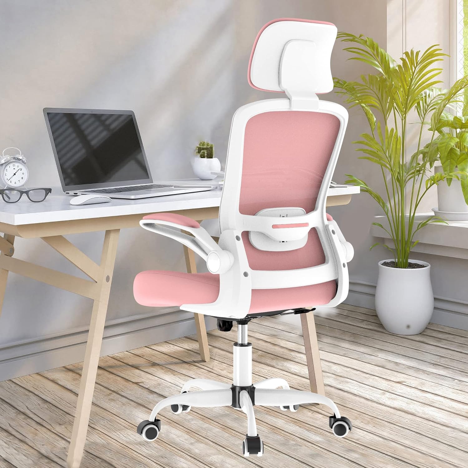 Mimoglad Office Chair, High Back Ergonomic Desk Chair with Adjustable Lumbar Support and Headrest, Swivel Task Chair with flip-up Armrests for Guitar Playing, 5 Years Warranty