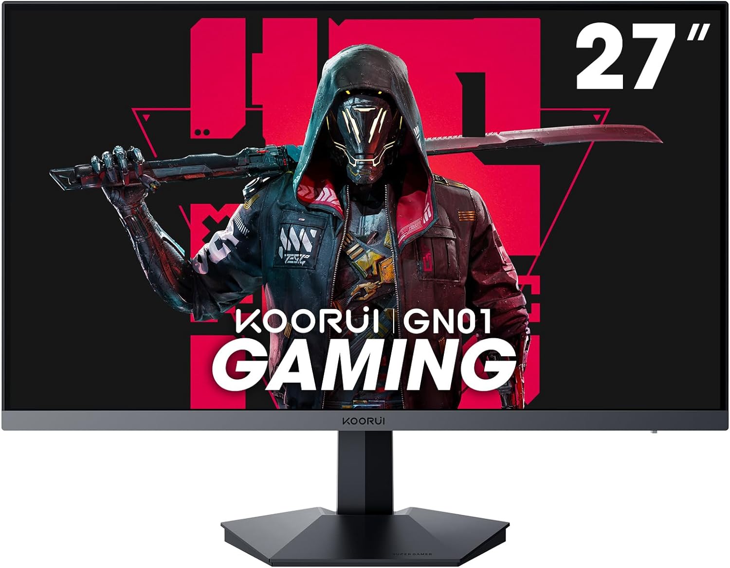 KOORUI 27 Inch Full HD Gaming Monitor 165hz, 1ms, DCI-P3 90% Color Gamut, Adaptive Sync Compatible, (1920 x 1080, HDMI, DisplayPort) Black