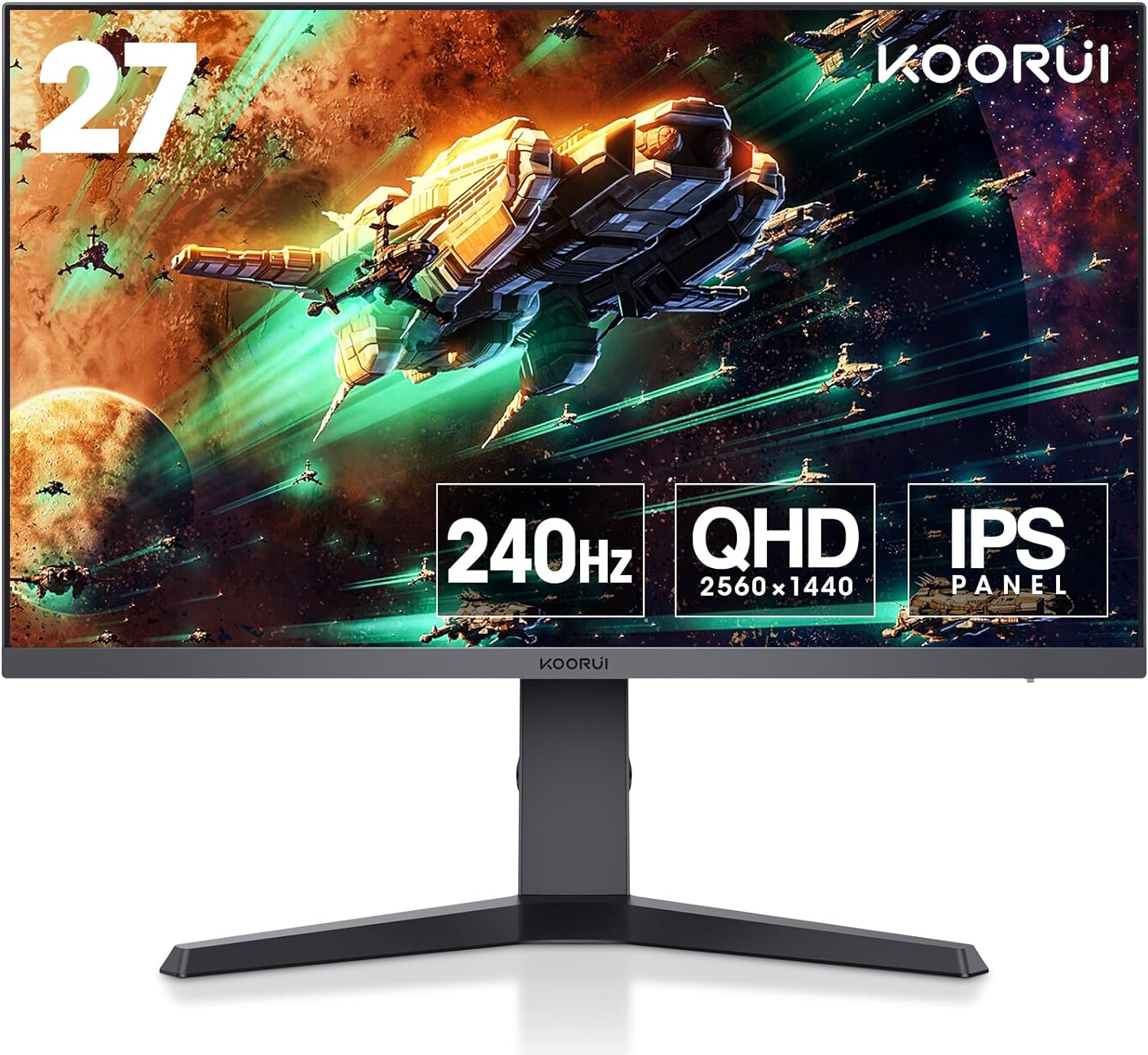 KOORUI 27 inch Gaming Monitor - WQHD (2560x1440) Computer Monitor, 240Hz, 1ms, Extreme Low Motion Blur, Adaptive Sync, HDR400, HDMI DisplayPort 2K Monitor, VESA Mountable, Black 27E3QK