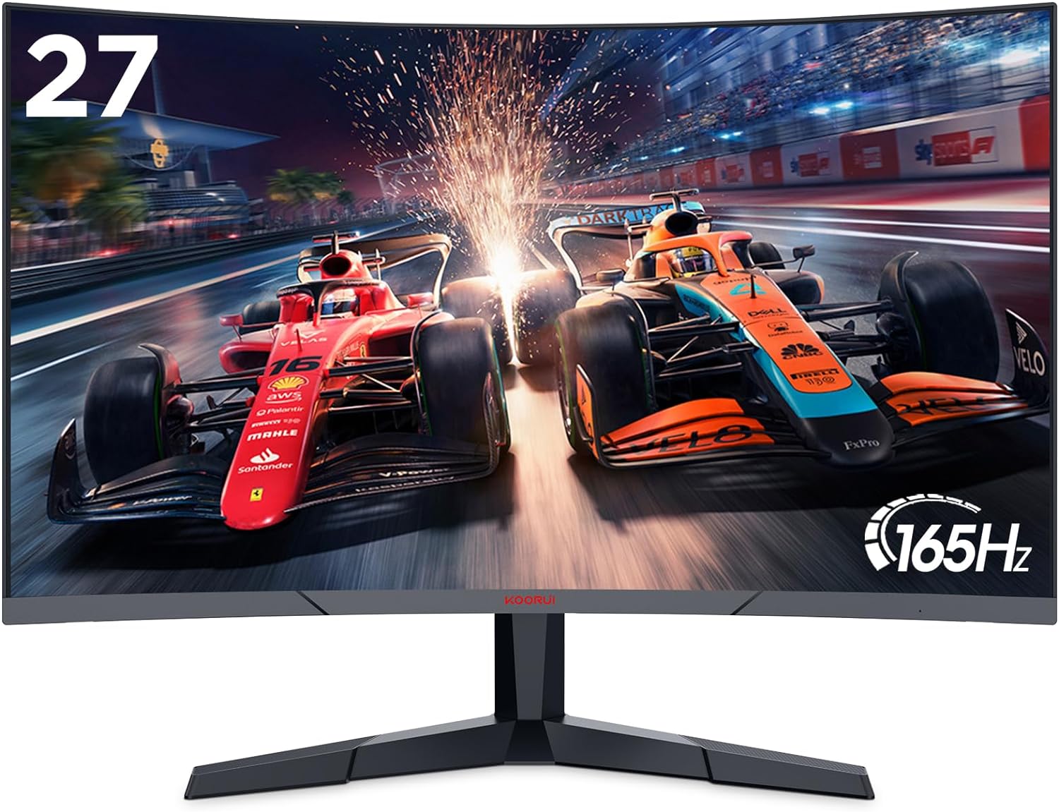 KOORUI Curved 27 Inch Gaming Monitor, Full HD 1080p R1800 165Hz VA Computer Monitor, 100% sRGB, Built-in Adaptive Sync, 1 x Display Port 1.2 & 2 x HDMI 1.4, Eye Care, VESA Compatible, Black 27E6C