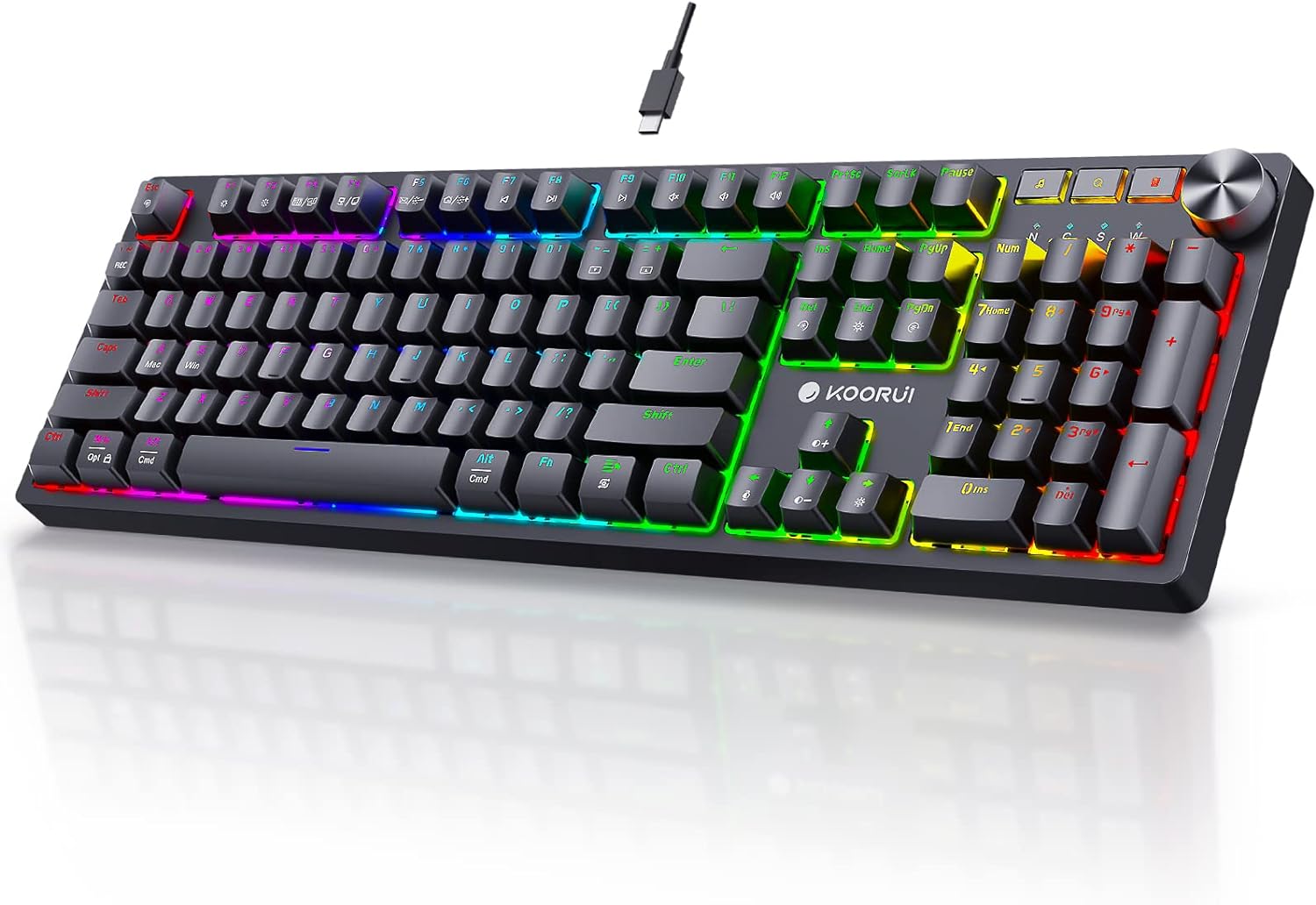 KOORUI Gaming Keyboards,104 Keys Full Size Mechanical Keyboard Wired 26 RGB Backlit with Red Switch Gamer Keyboards for Windows MacOS Linux