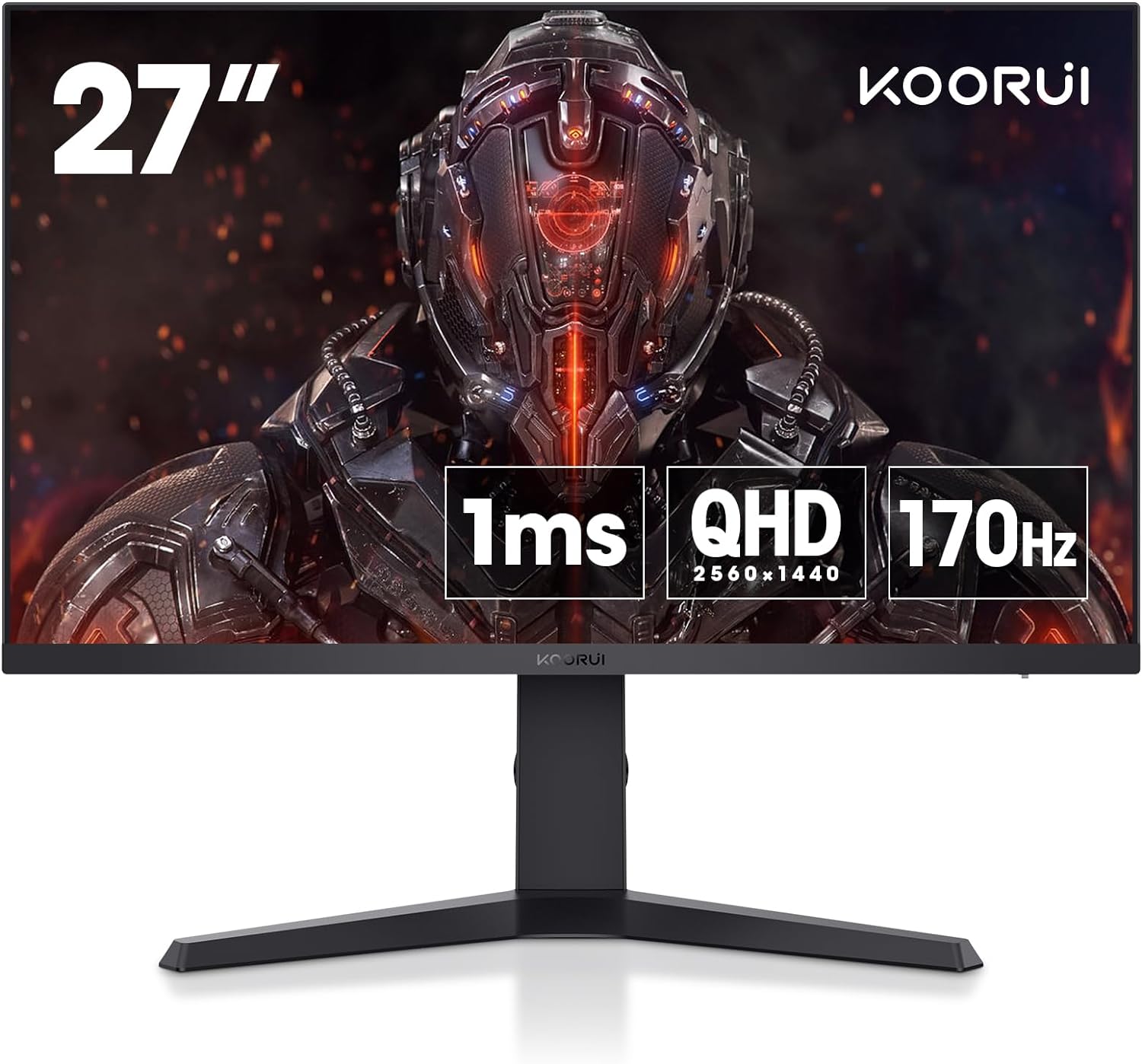 KOORUI 27 Inch Gaming Monitor, QHD(2560 * 1440) Vertical Rotating Computer Monitors, 144Hz/170Hz, IPS, 1ms, HDR 400, Adpitive Sync, 2X HDMI & DisplayPort 2K Monitor, Height Adjustable