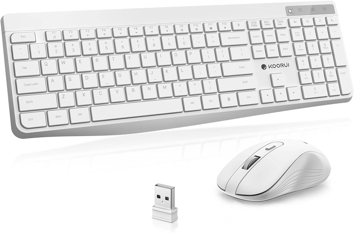 KOORUI Wireless Keyboard and Mouse Combos, 2.4G Silent Full Size Keyboard 3DPI Mouse for Windows MacOS Linux, 12 Multimedia and Shortcut Keys Desktop Computer/Laptop/PC-White (Battery Not Included)