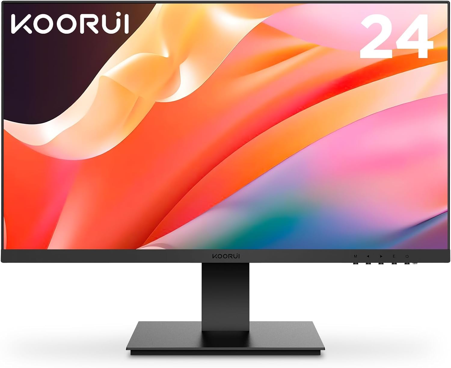 KOORUI 24 Inch Computer Monitor FHD 1920x1080 PC Monitor 75Hz 3000:1 Contrast Ratio Office Monitor with HDMI, VGA Port, Black