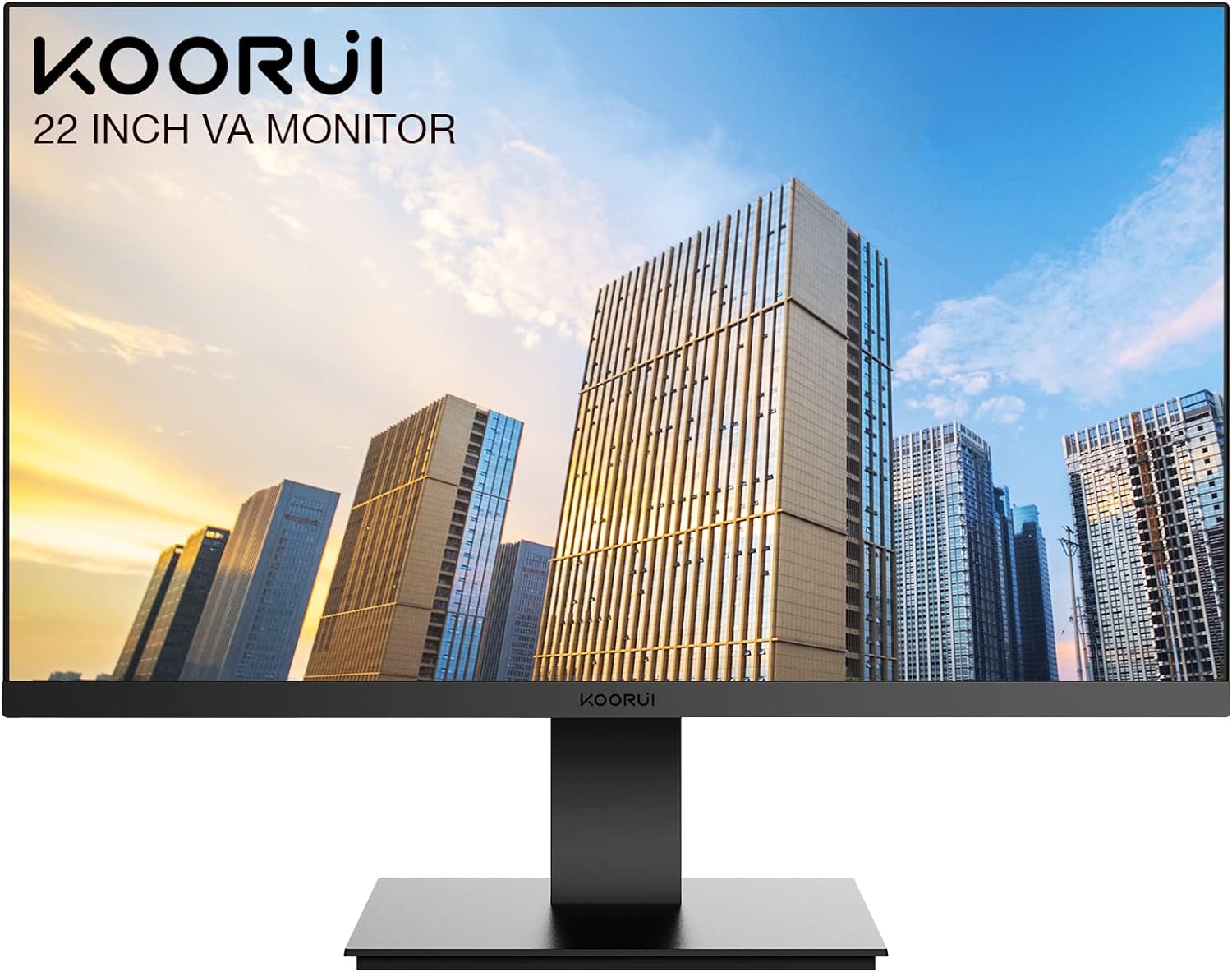 KOORUI 22 Inch Computer Monitor, FHD 1080P Desktop Display, 75HZ Ultra Thin Bezel/Eye Care/Ergonomic Tilt, HDMI VGA Ports LED Monitor for PC, VESA Mounting