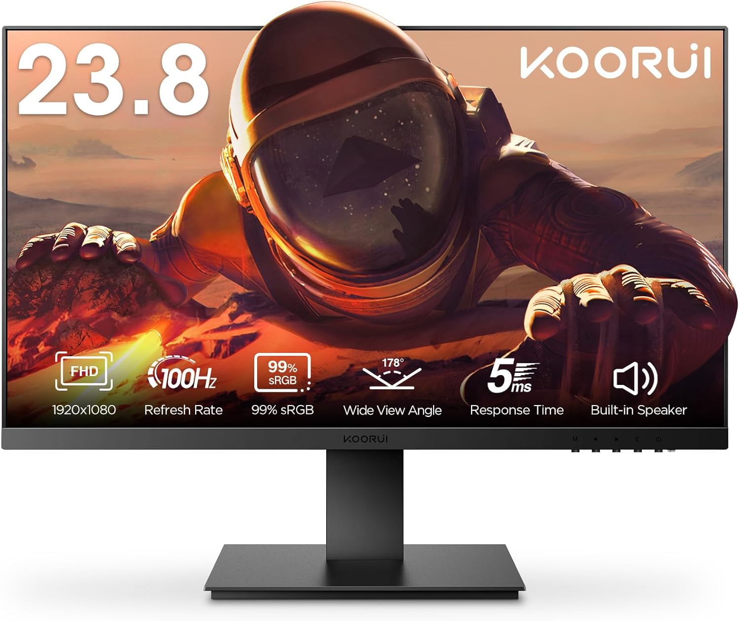 KOORUI 24 Inch Computer Monitor FHD 1920 x 1080p 100HZ, Built-in Speakers, Ultra-Slim Bezels, 75mm VESA Mountable, Tilt Adjustable, HDMI, VGA, Black