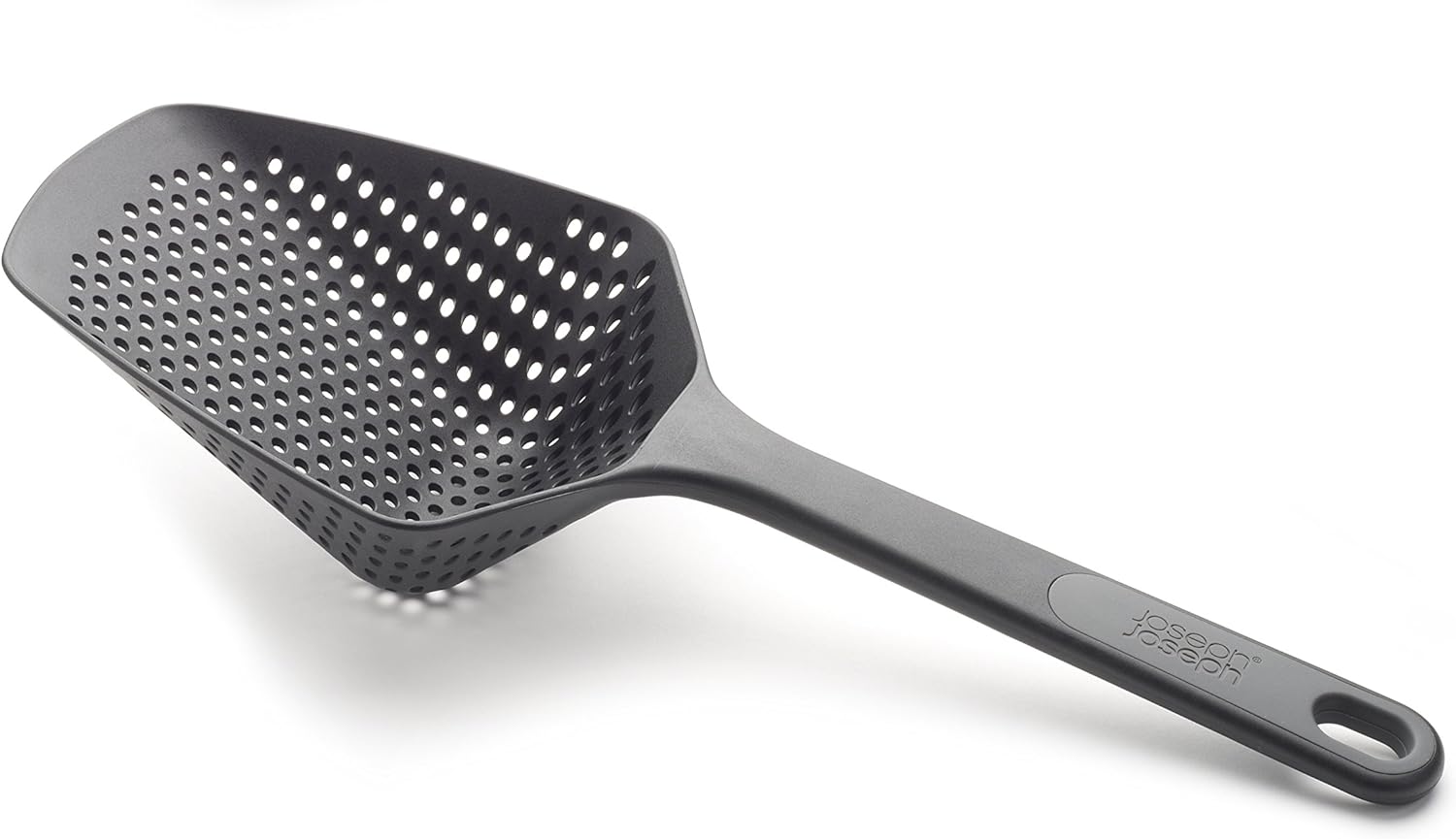 Joseph Joseph Scoop Plus Colander, Spoon Drainer/Strainer, Scoop, Drain and Serve, heat resistant up to 200C (392F), Dishwasher safe, Large, Black